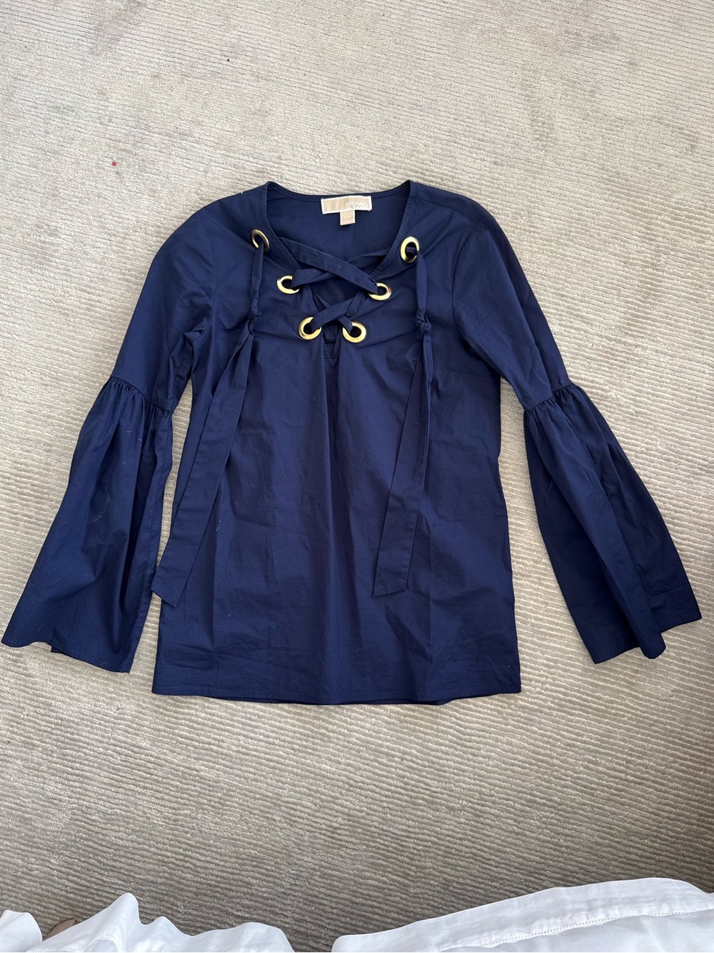 MICHAEL Michael Kors Navy Lace-Up Bell Sleeve Top with Gold Grommets